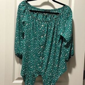 Green West Kei Stitch Fix Off Shoulder Tie Front Shirt